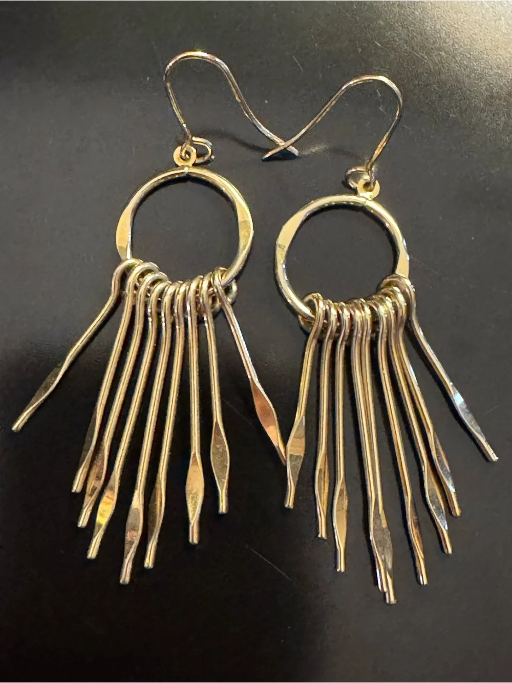 Vintage Gold Tone Fringe Hoop Dangle Earrings - 80s Kinetic Jewelry - Rad